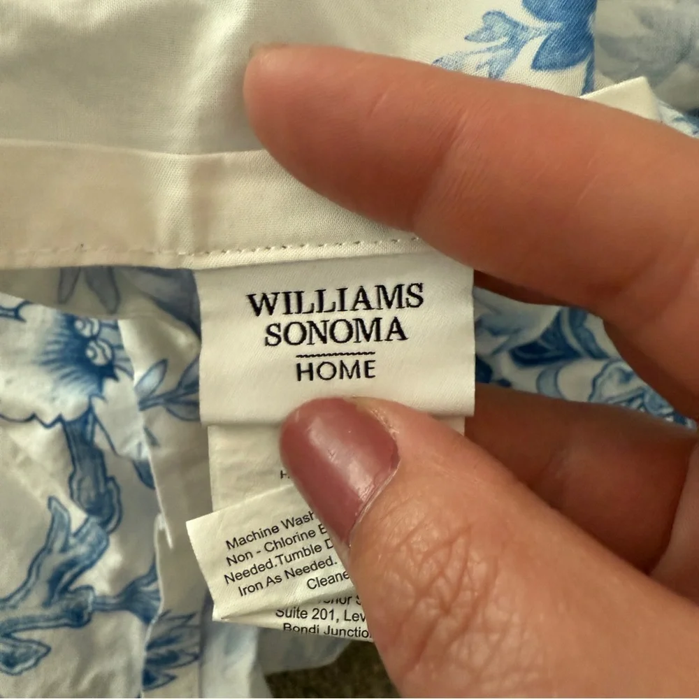Williams Sonoma Set King Duvet Cover Euro Sham Aerin Fairfield Floral Blue EUC